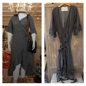 Farmhouse Frocks XL Wrap Dress Black and White Maxi